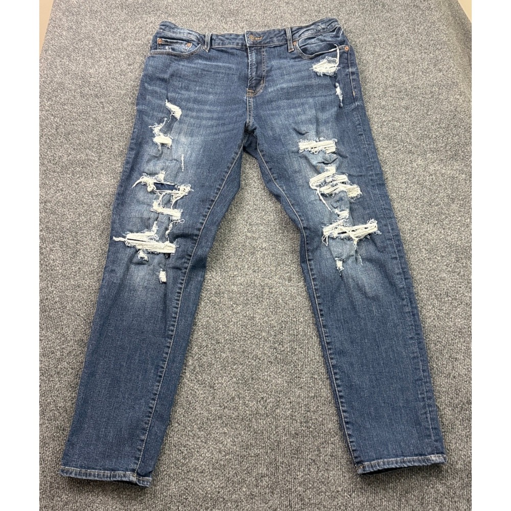 Aeropostale Athletic Skinny Jeans Mens 34x32 Blue Distressed Ripped Denim